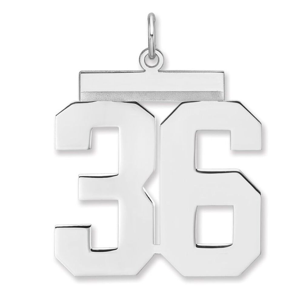 Sterling Silver, Athletic Collection, XL Polished Number 36 Pendant